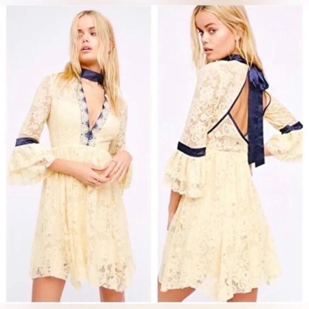 Elegant Lace Dress with Navy Accents